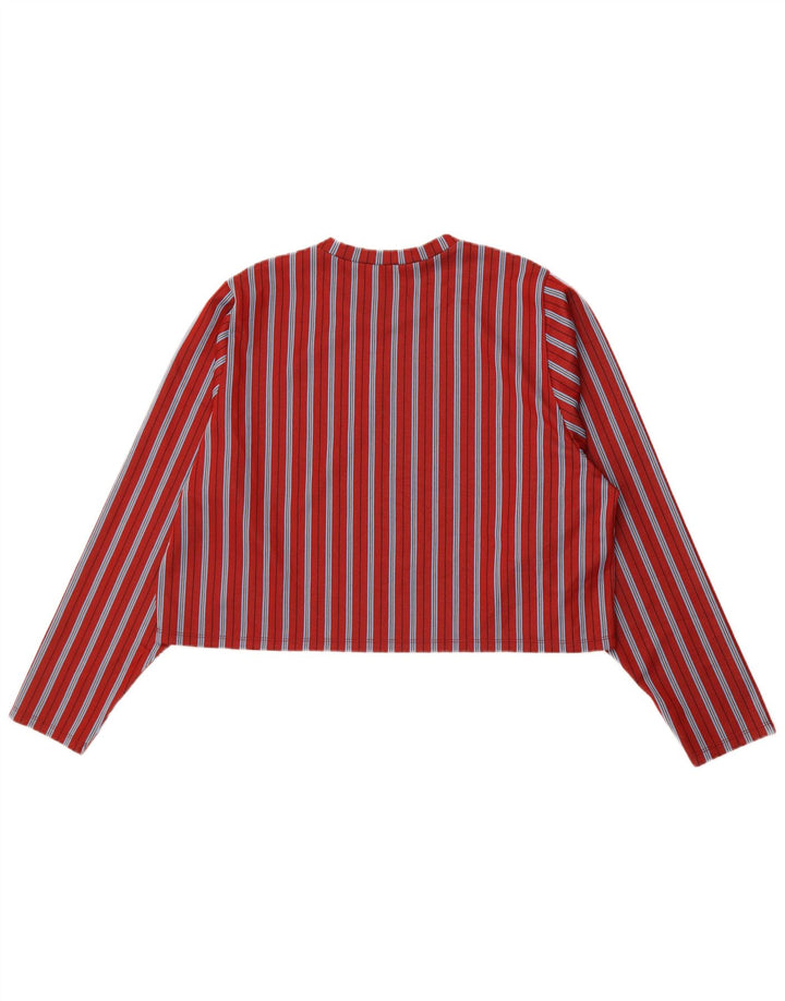 Zara Womens Crop Top Manga Longa Reino Unido 14 Listrado Vermelho Médio
