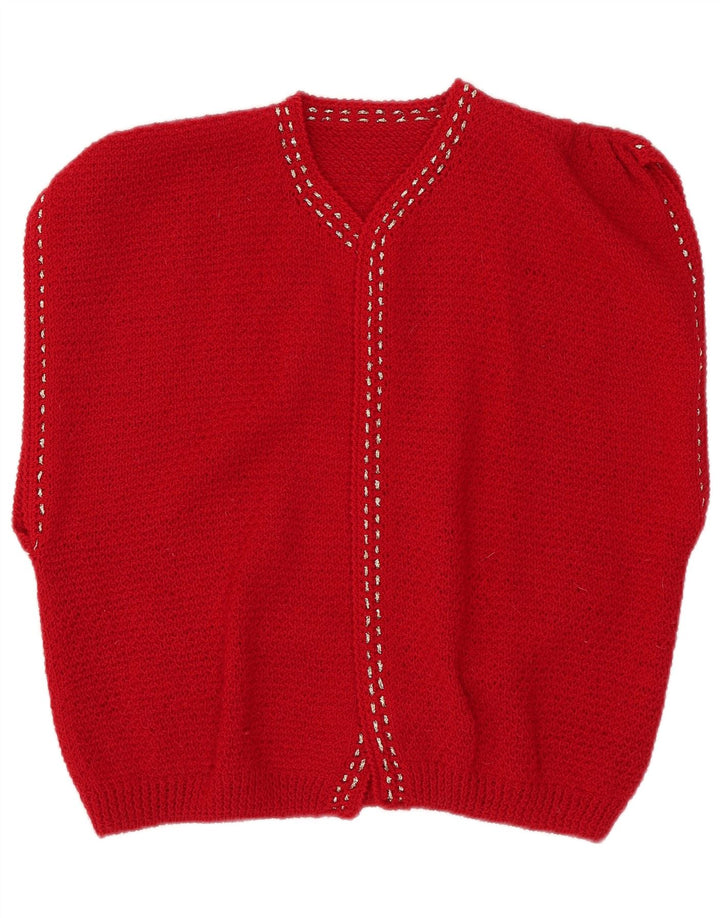 Suéter cardigã aberto de manga curta feminino vintage Reino Unido 12 vermelho médio