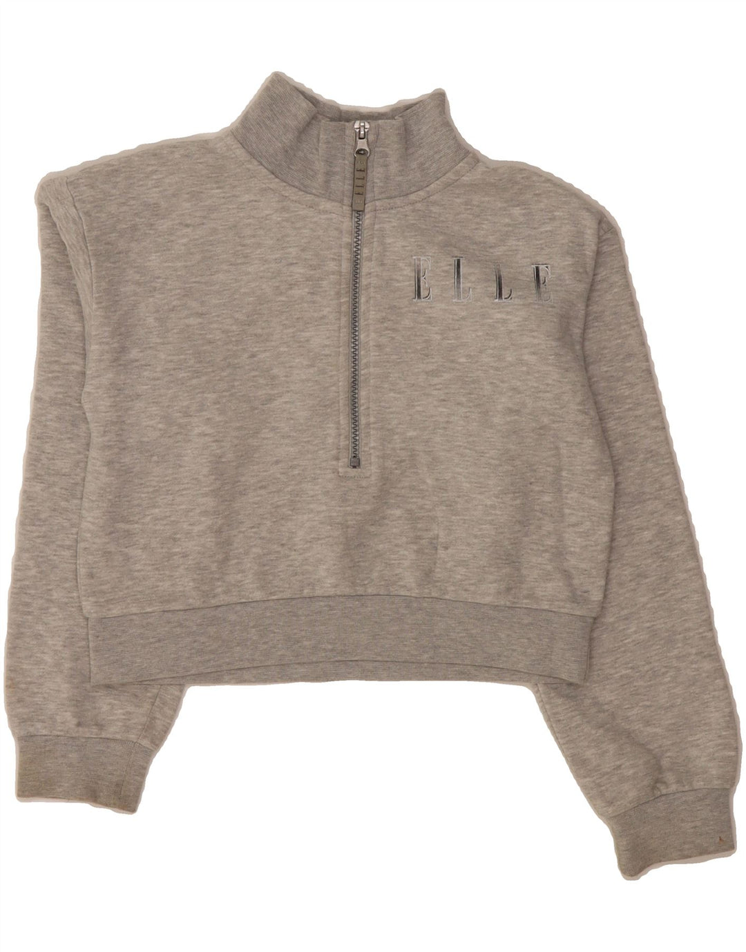 ELLE Girls Crop Graphic 1/4 Zip Sweatshirt Jumper 9-10 Years Grey Cotton Vintage Elle and Second-Hand Elle from Messina Hembry 