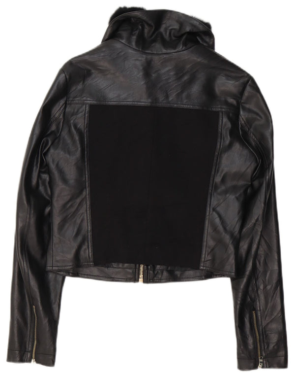 Jaqueta feminina de couro sintético Silvian Heach UK 10 pequena preta