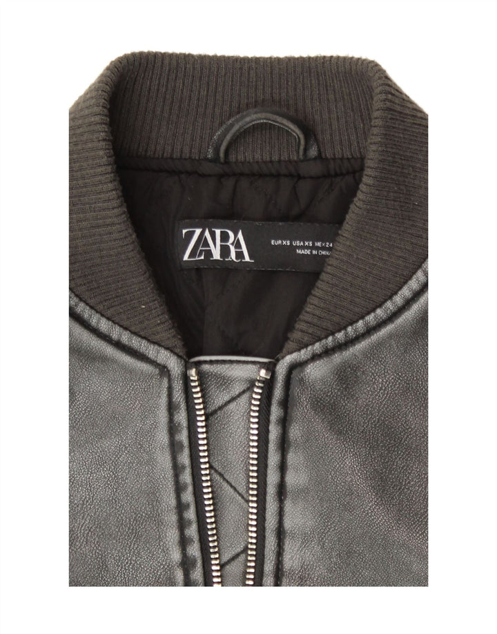 Zara Jaqueta bomber feminina de couro sintético superdimensionada UK 6 XS cinza poliuretano