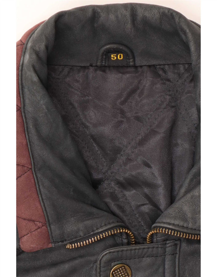 Jaqueta de couro masculina vintage IT 50 grande cinza