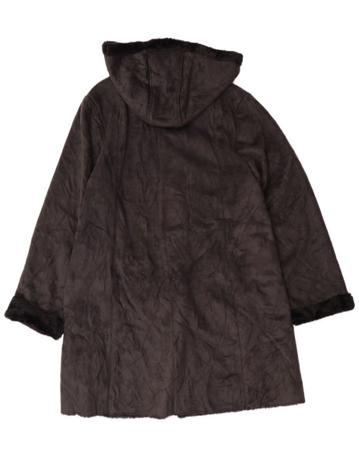 Sobretudo Sherpa com capuz feminino vintage Reino Unido 16 grande poliéster preto