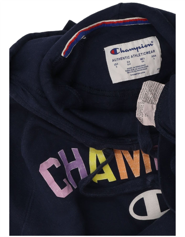 Jumper feminino com capuz gráfico grande Champion UK 10 pequeno azul marinho