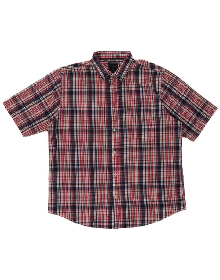 Camisa masculina James Pringle de manga curta grande poliéster xadrez vermelho
