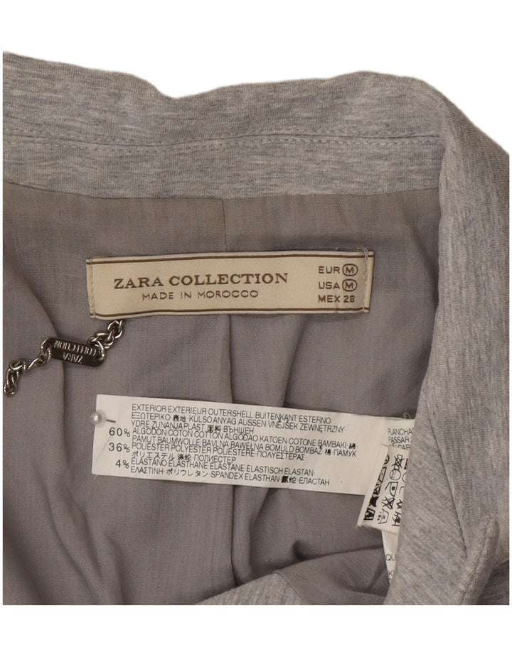 Jaqueta blazer feminina Zara Longline 1 botão Reino Unido 12 algodão cinza médio