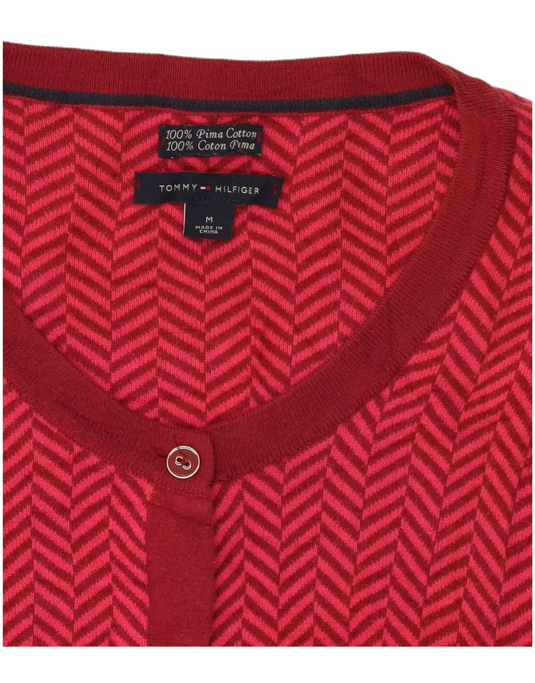 Suéter cardigã feminino Tommy Hilfiger Reino Unido 14 algodão espinha de peixe rosa médio