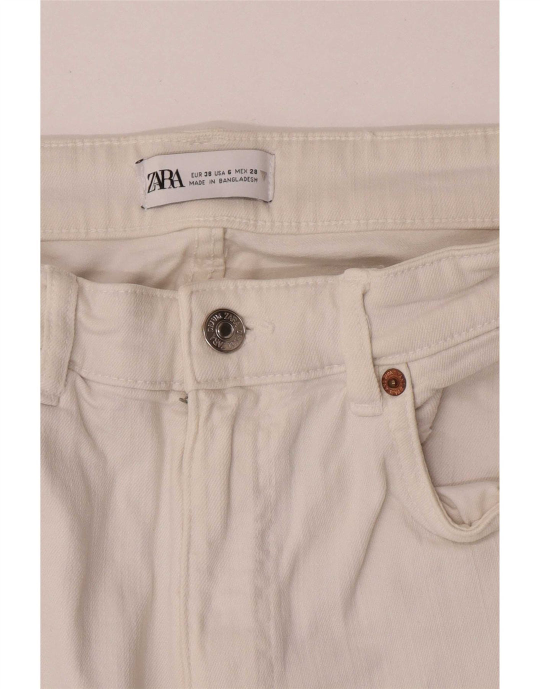 Zara Calça Jeans Feminina Crop Straight EU 38 Pequeno W28 L26 Branco