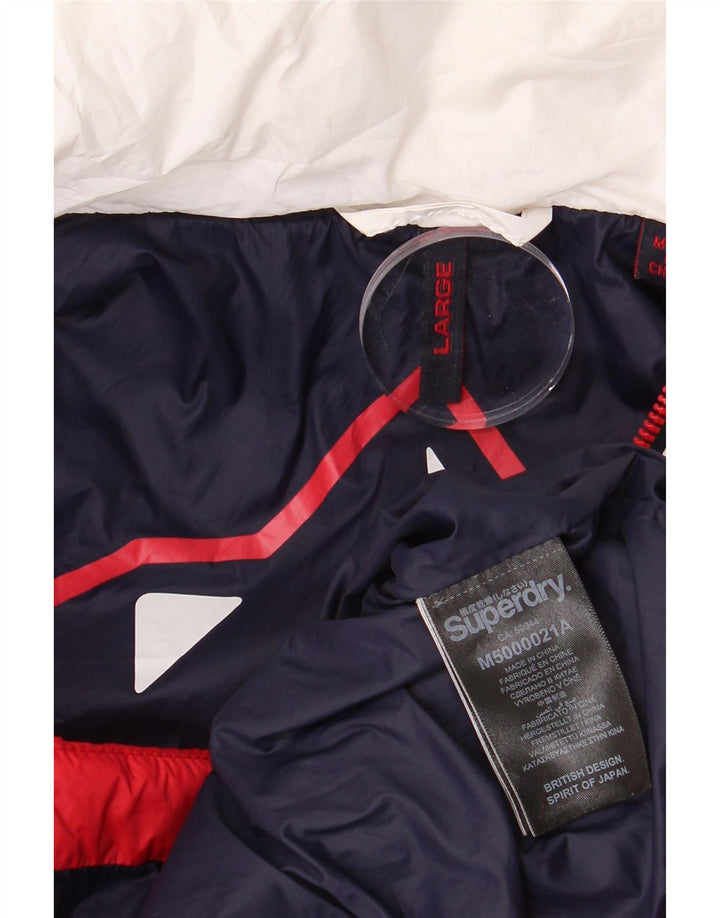 Jaqueta acolchoada com capuz masculina Superdry UK 40 grande poliéster branco Colourblock
