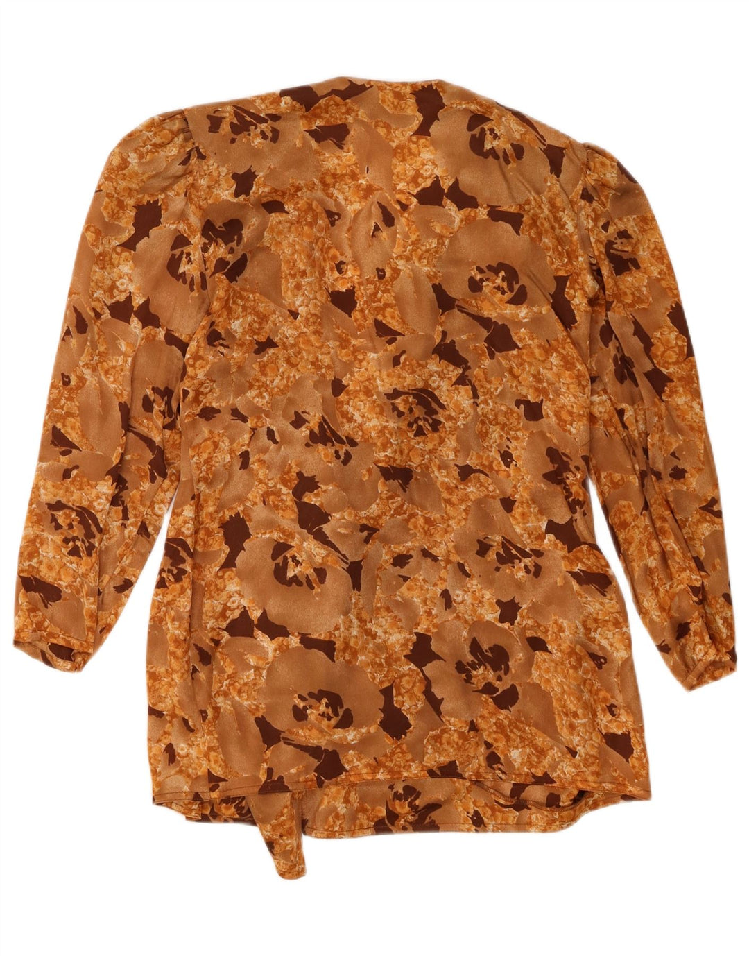 Blusa feminina vintage UK 16 grande poliéster floral bege