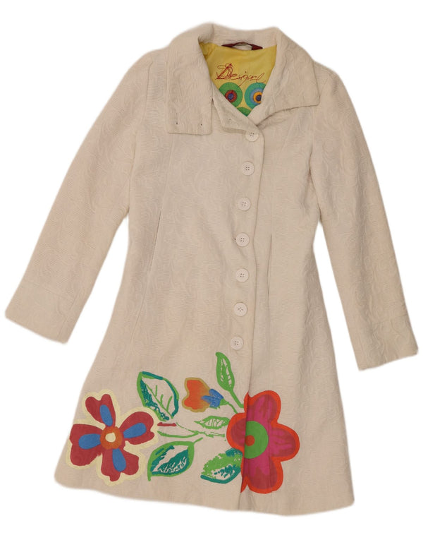 Sobretudo feminino Desigual EU 38 médio branco floral algodão