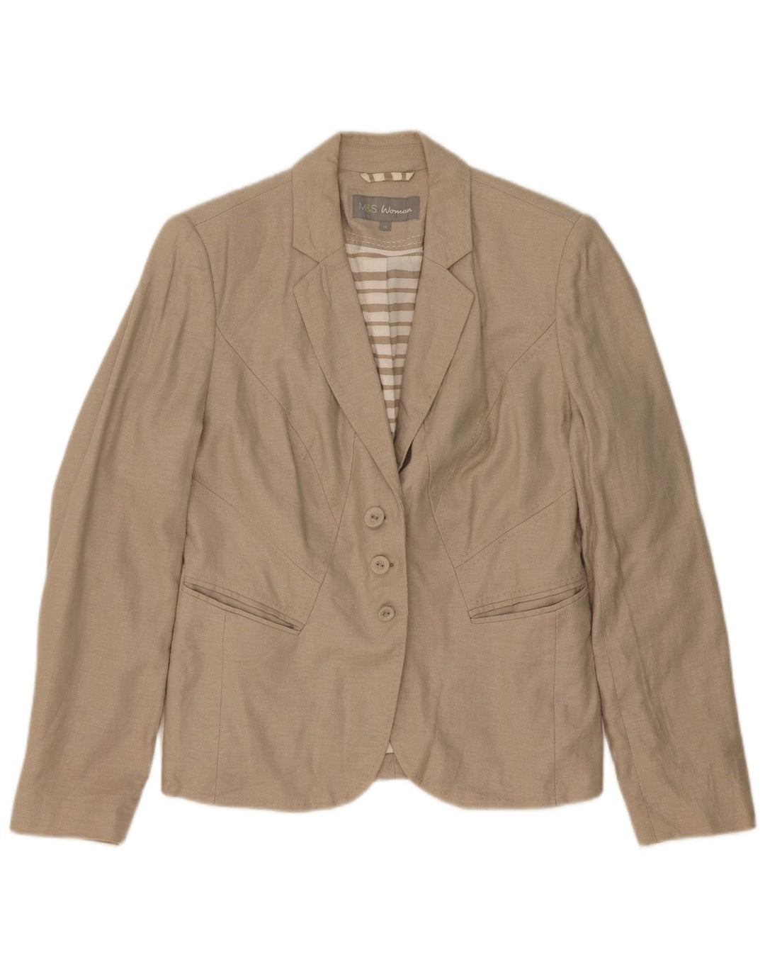 Jaqueta blazer feminina de 3 botões Marks & Spencer Reino Unido 12 médio bege