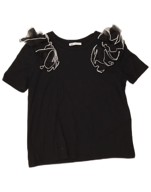 Blusa feminina Zara Top UK 10 pequeno algodão preto