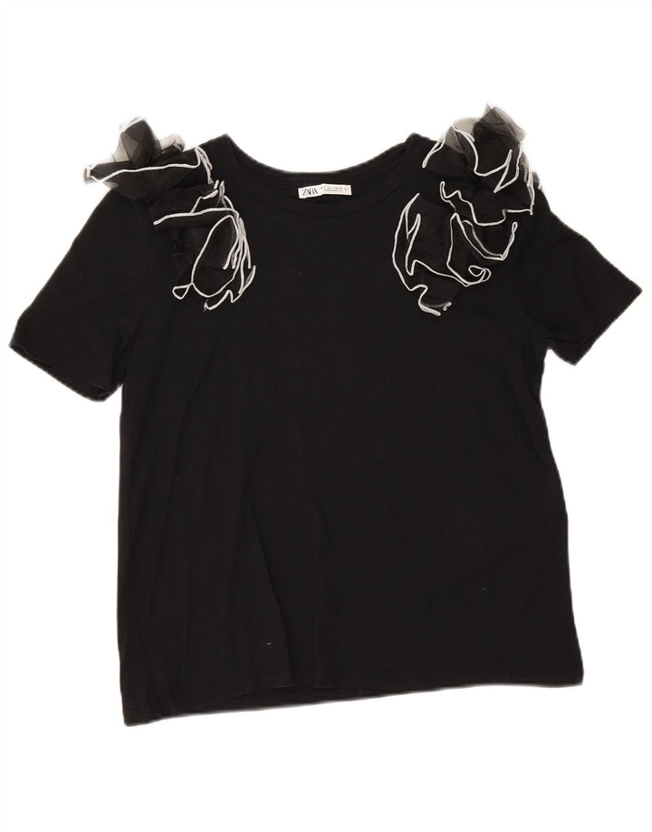 Blusa feminina Zara Top UK 10 pequeno algodão preto