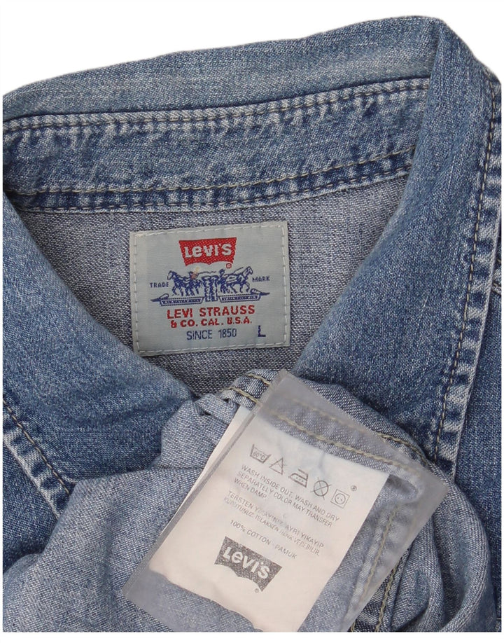 Camisa jeans masculina Levi's grande azul algodão ocidental