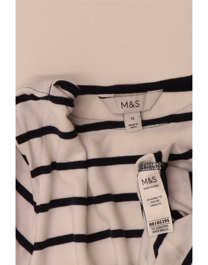 Top feminino Marks & Spencer manga 3/4 Reino Unido 12 algodão listrado branco médio