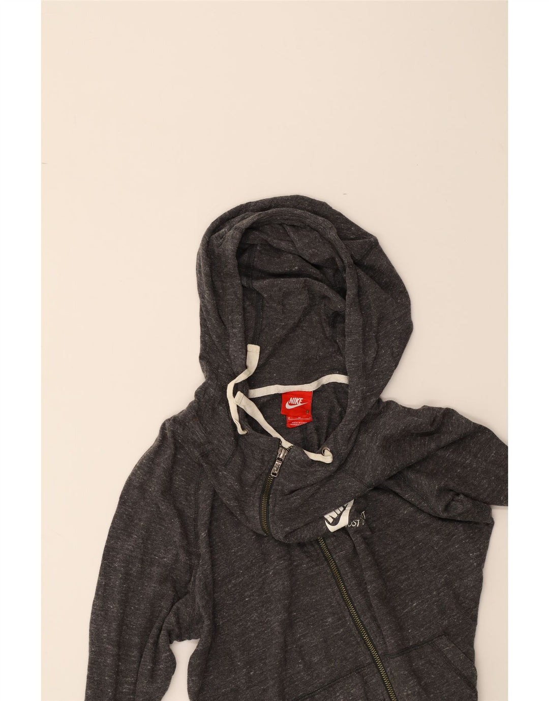 NIKE Womens Zip Hoodie Sweater UK 14 Medium Grey Flecked Cotton Vintage Nike and Second-Hand Nike from Messina Hembry 