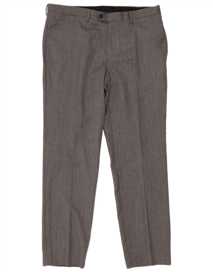Calça masculina de terno autógrafo MARKS & SPENCER W36 L31 espinha de peixe cinza