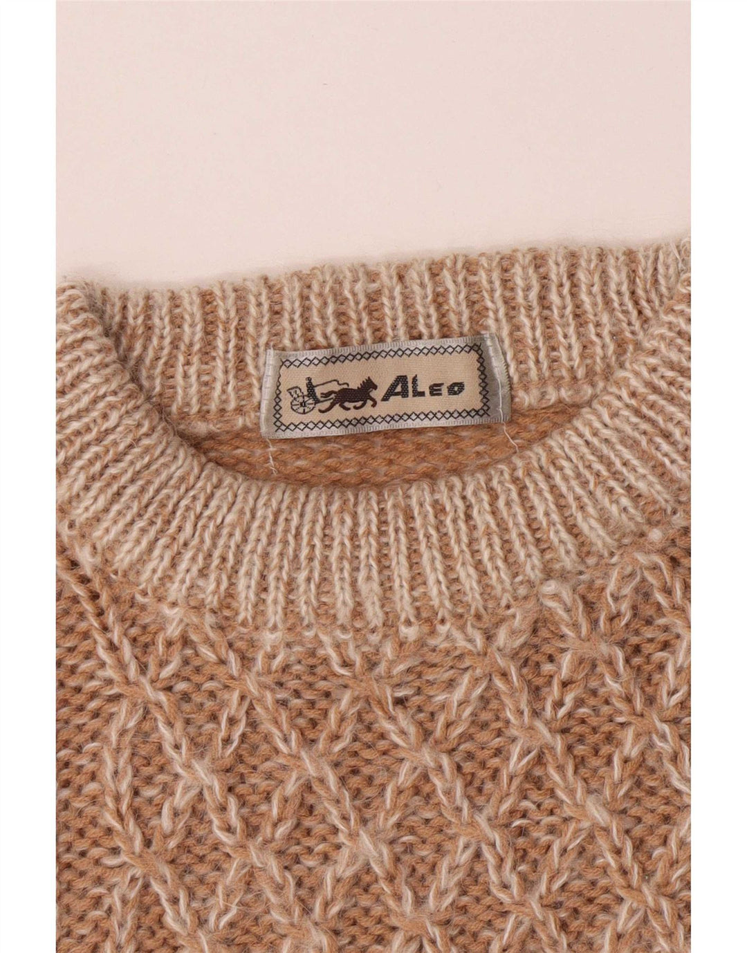 Suéter masculino vintage com ajuste regular e gola redonda, marrom médio geométrico