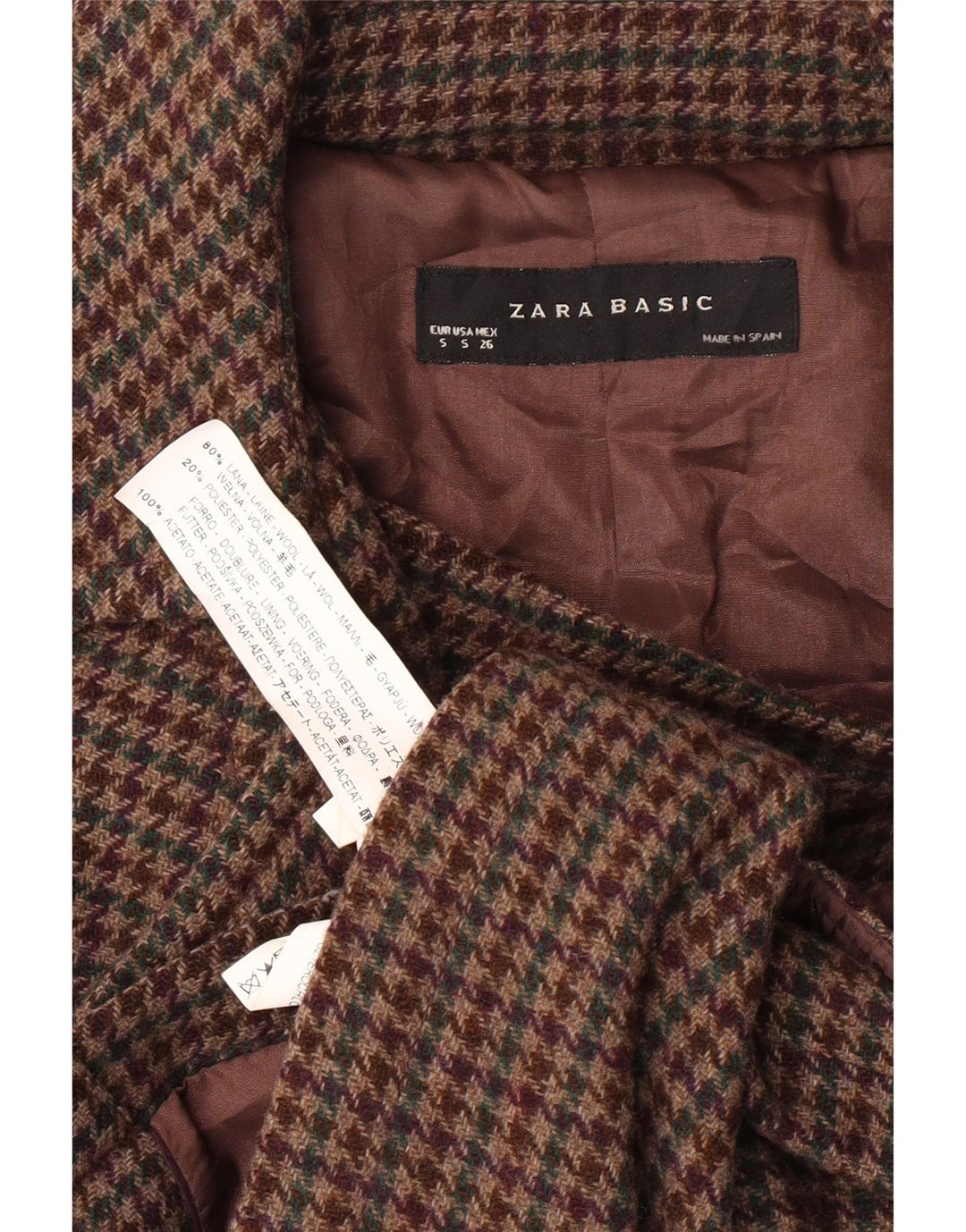 Jaqueta bomber feminina ZARA UK 8 pequena lã marrom houndstooth