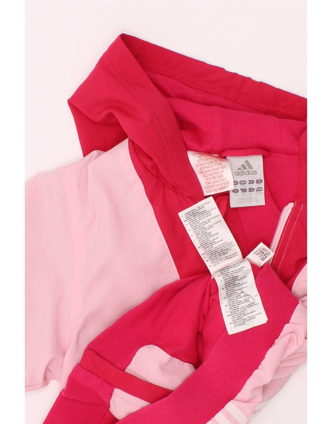Jaqueta de chuva com capuz Adidas para meninas 2-3 anos rosa colorblock poliéster