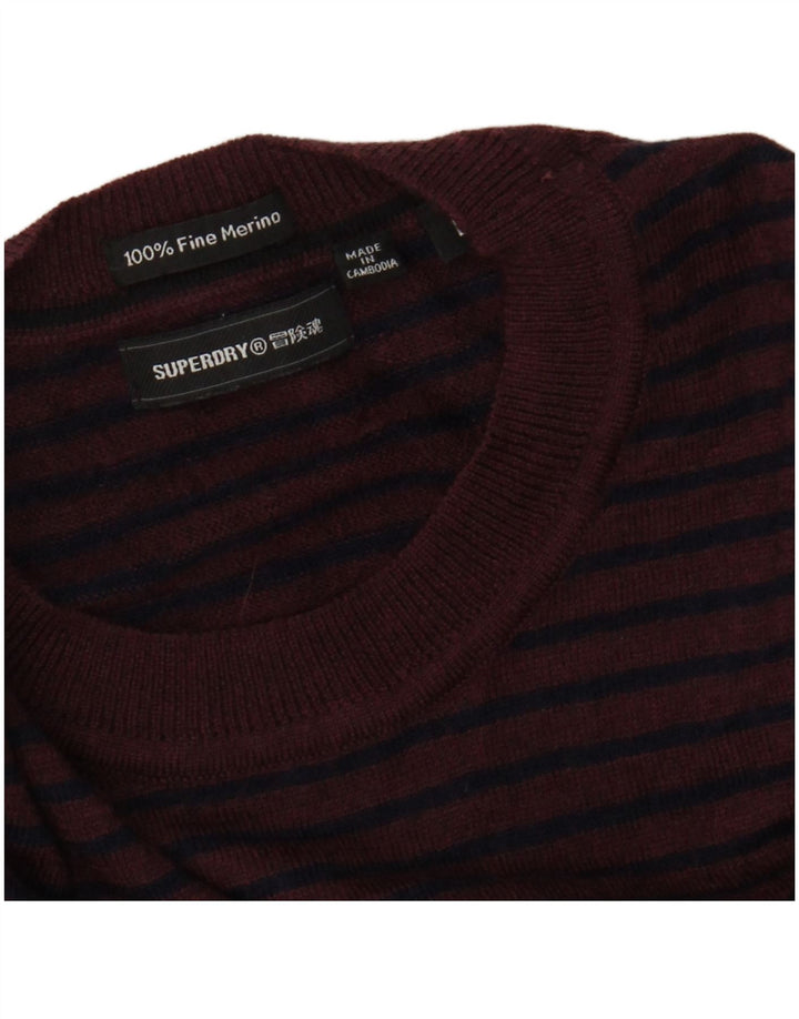 Suéter feminino SUPERDRY com gola redonda UK 14 grande listrado cor de vinho