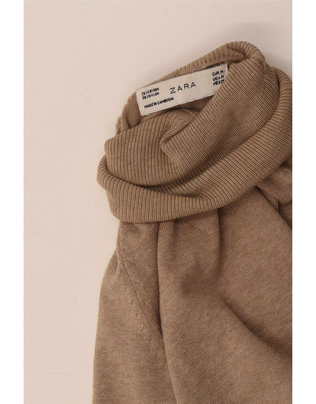 Suéter feminino Zara com gola redonda e algodão bege médio Reino Unido 12