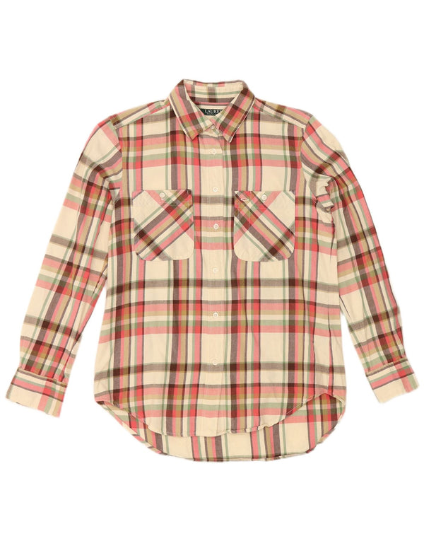 Camisa de flanela feminina Ralph Lauren Reino Unido 10 pequena xadrez off white