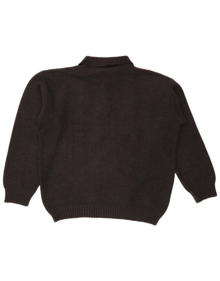 Suéter masculino vintage com gola polo e bloco colorido preto médio
