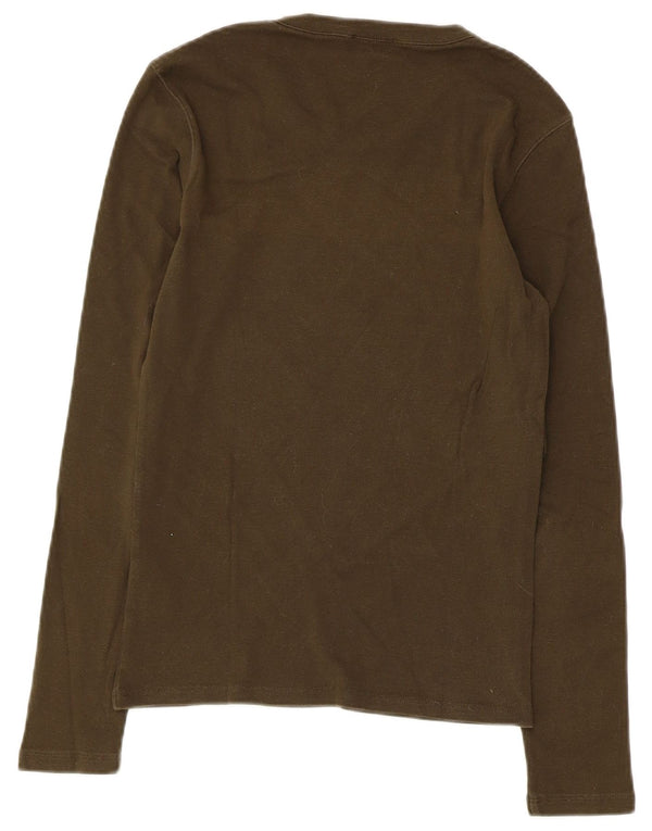 Top gráfico feminino Max & Co. manga comprida Reino Unido 8 algodão cáqui pequeno