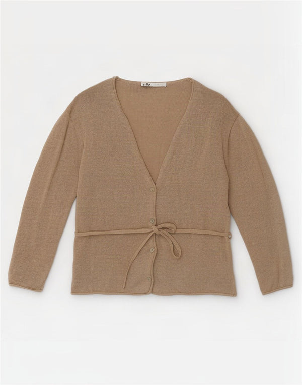Suéter cardigã feminino Zara Classic Fit Reino Unido 10 pequeno linho cáqui
