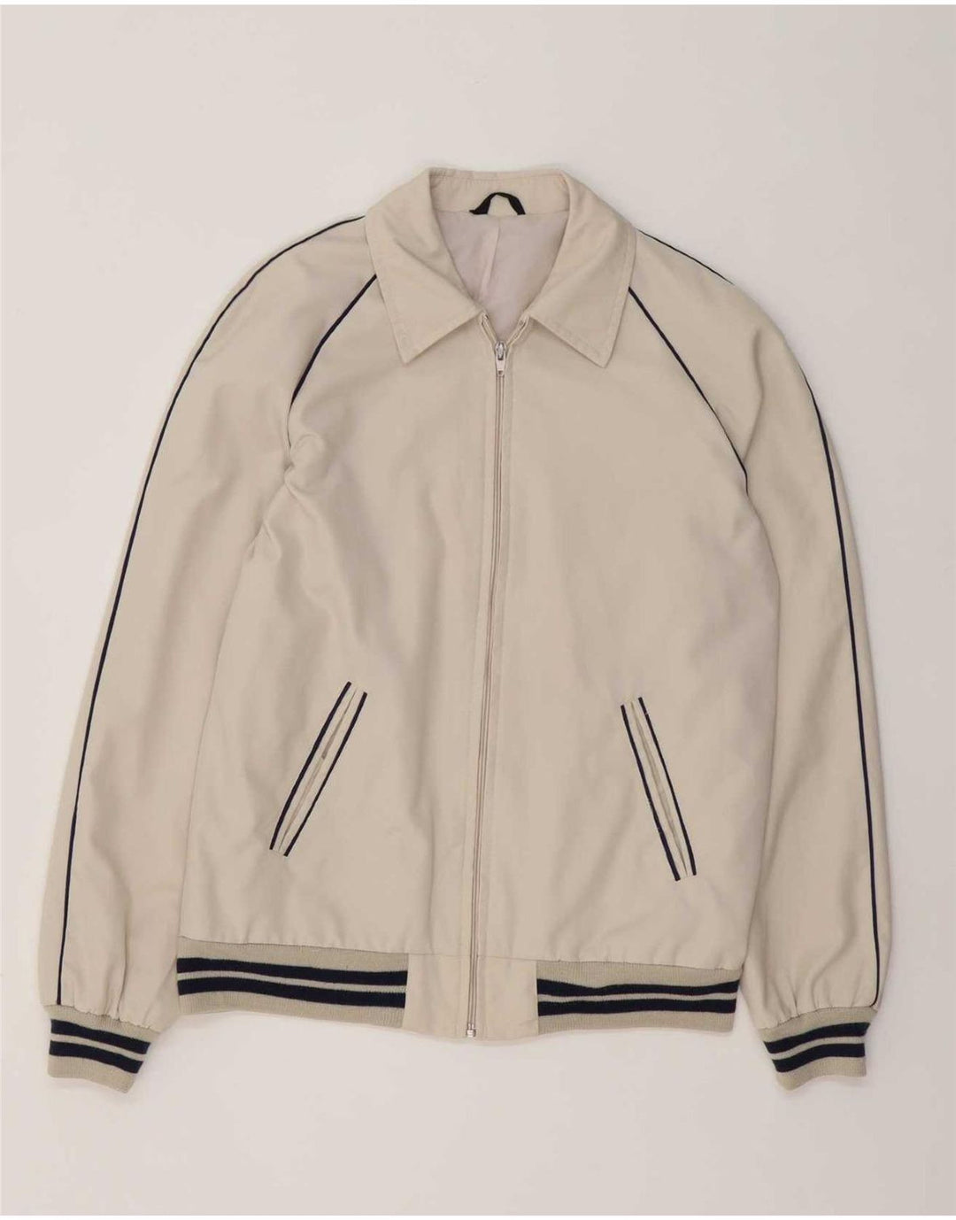 Jaqueta bomber masculina vintage Reino Unido 38 listrado branco médio