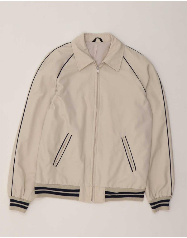 Jaqueta bomber masculina vintage Reino Unido 38 listrado branco médio