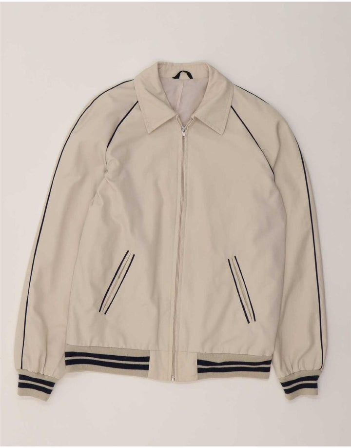 Jaqueta bomber masculina vintage Reino Unido 38 listrado branco médio