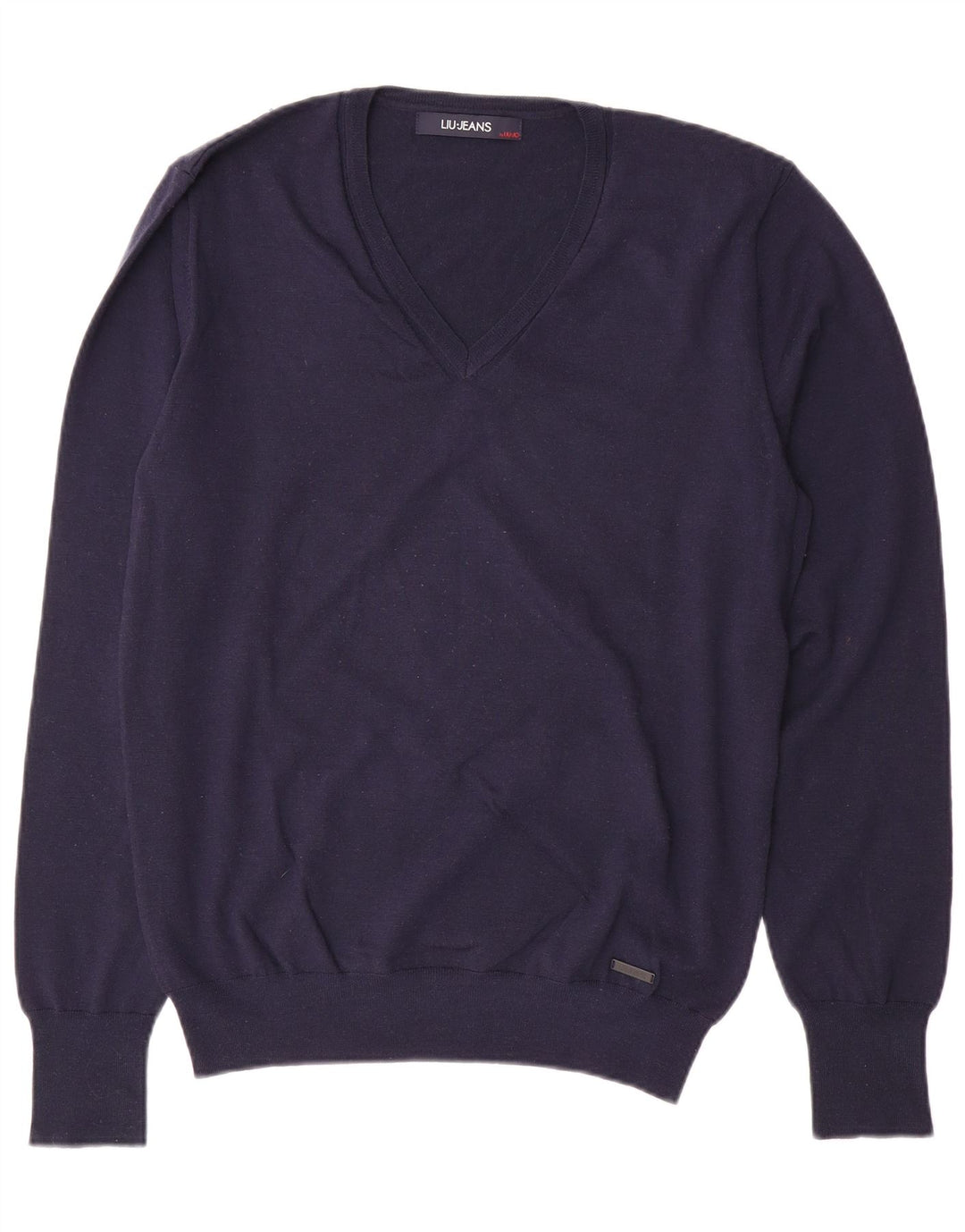 LIU JO Suéter feminino com decote em V Reino Unido 18 XL lã azul marinho