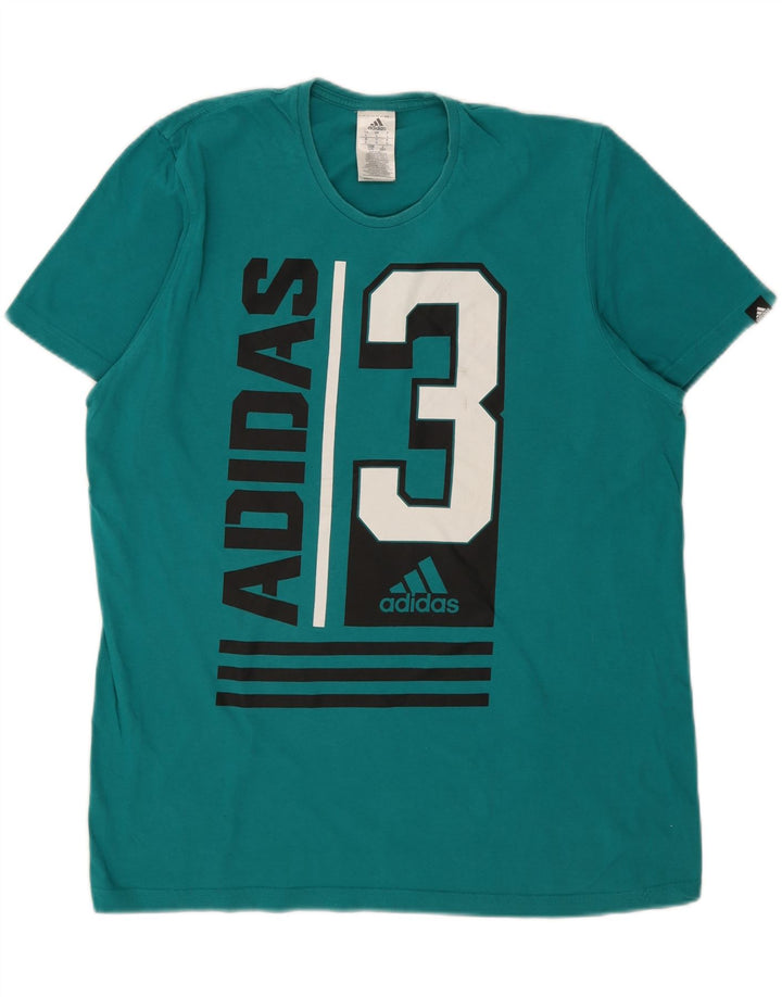 ADIDAS Mens Graphic T-Shirt Top Large Turquoise Cotton Vintage Adidas and Second-Hand Adidas from Messina Hembry 