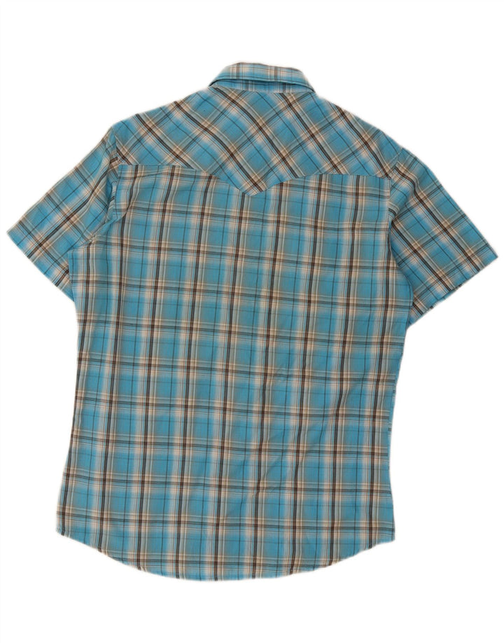 Camisa masculina Wrangler Western de manga curta xadrez azul médio