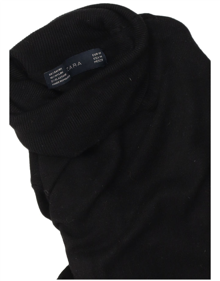 Suéter feminino Zara com gola redonda Reino Unido 14 médio preto rayon