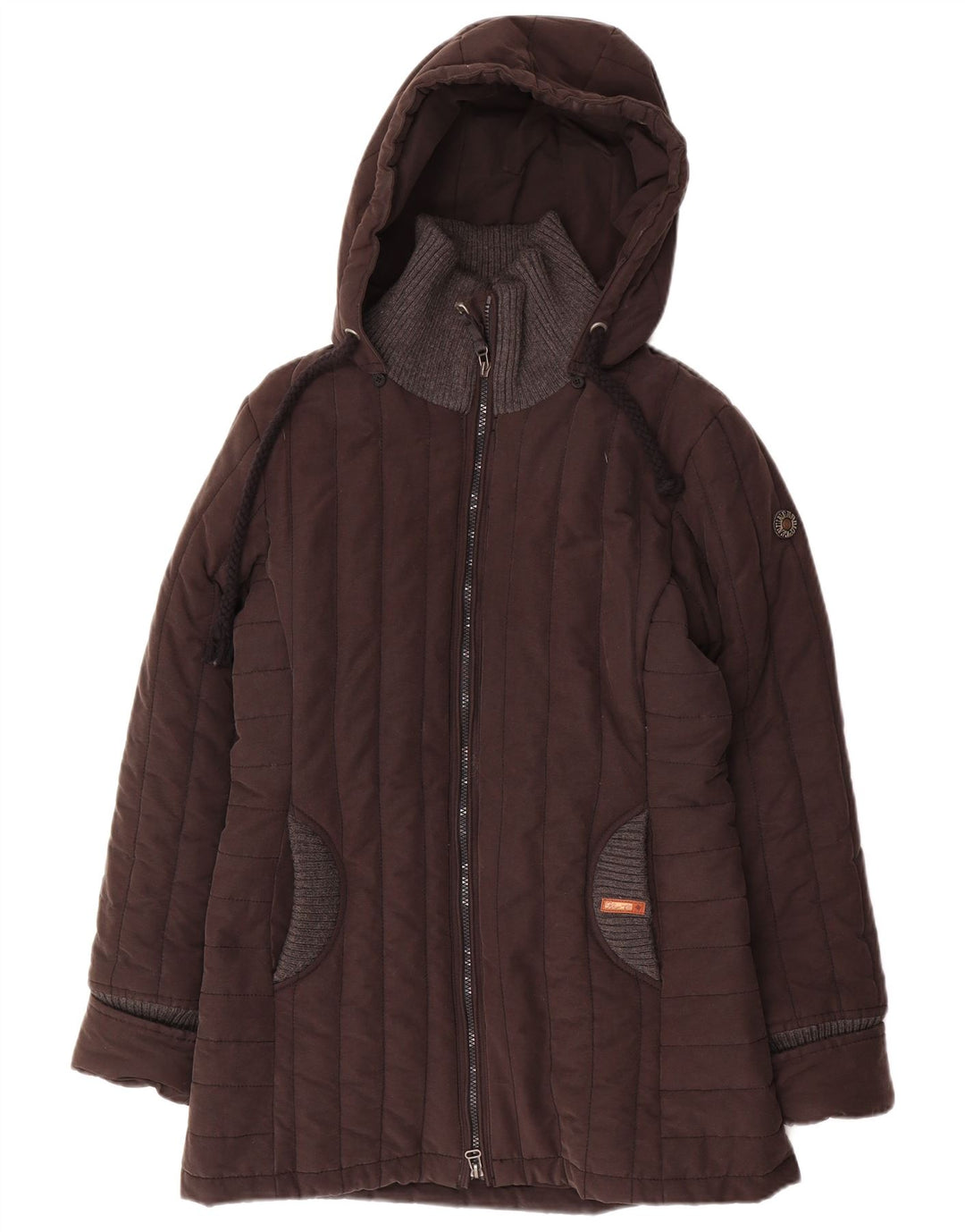 Jaqueta feminina acolchoada com capuz KHUJO UK 18 XL marrom colorblock algodão