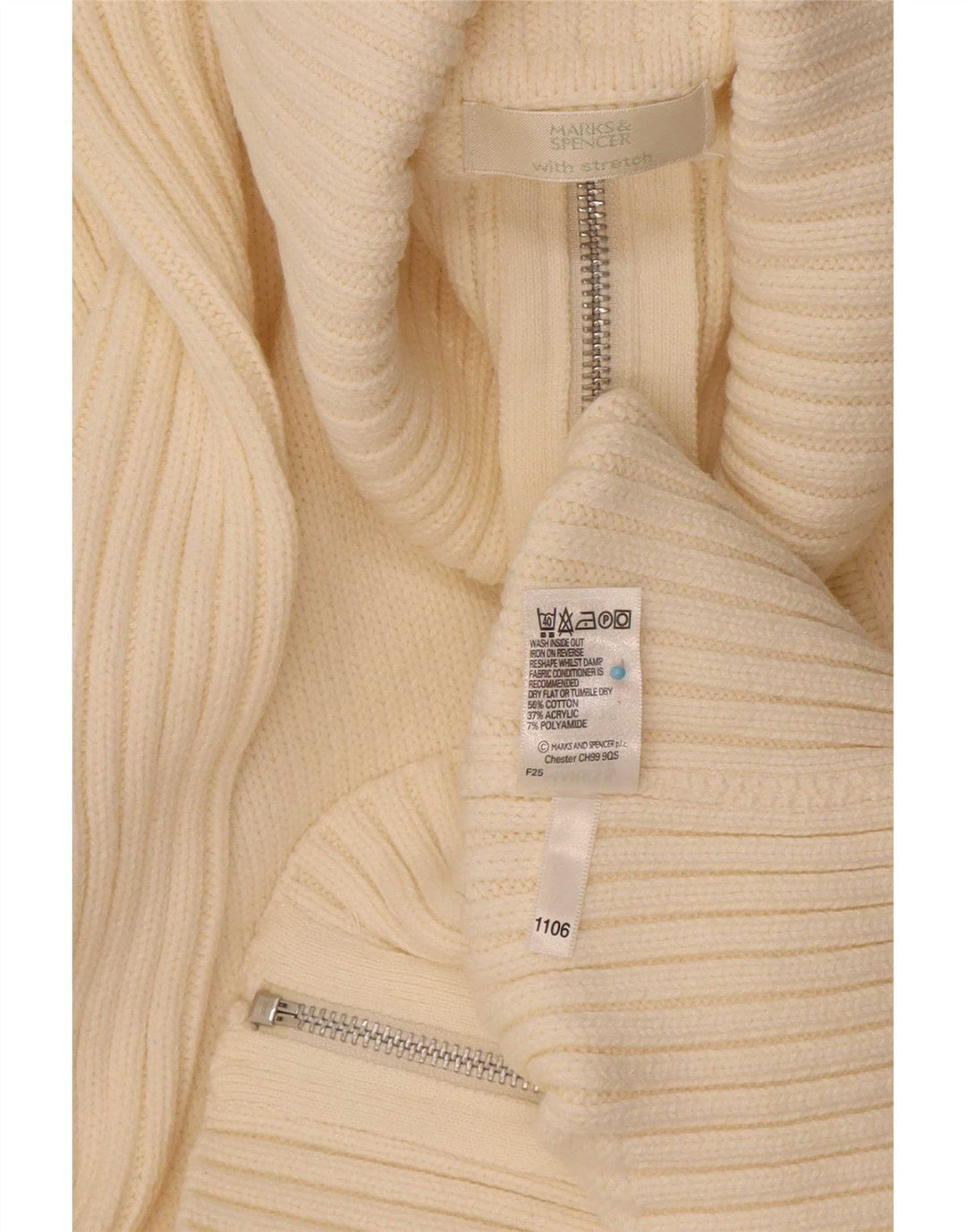 Suéter cardigã feminino com zíper completo da Marks & Spencer Reino Unido 16 grande branco
