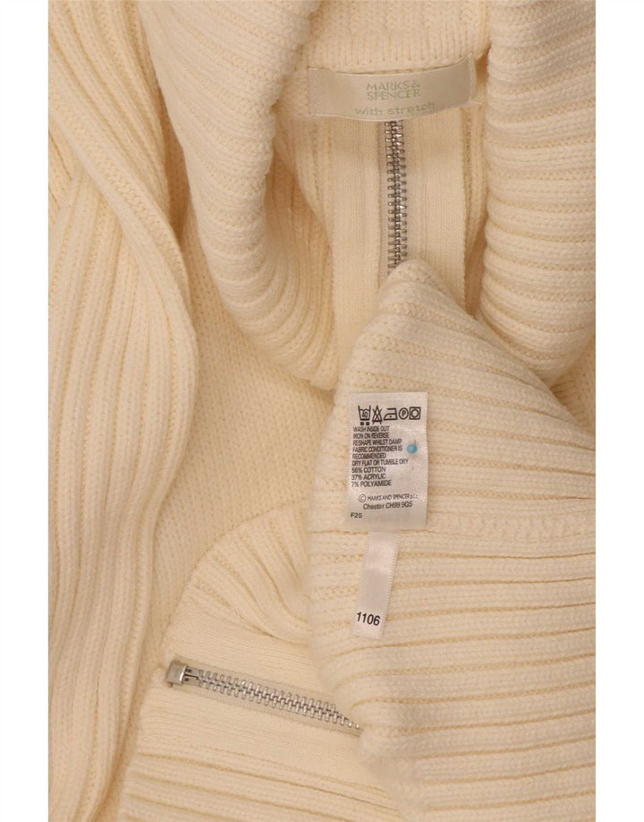 Suéter cardigã feminino com zíper completo da Marks & Spencer Reino Unido 16 grande branco