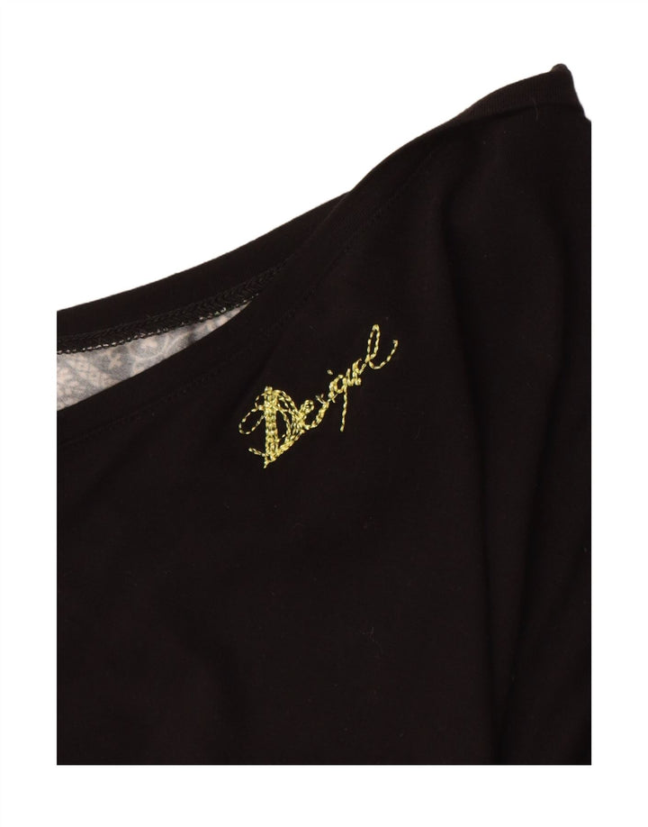 Camiseta feminina gráfica DESIGUAL UK 14 médio preto floral