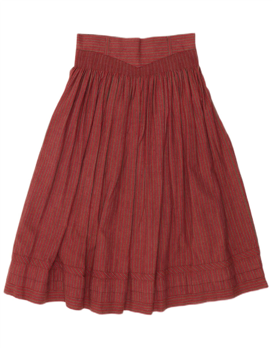 Saia feminina VINTAGE cintura alta evasê W28 algodão listrado vermelho médio