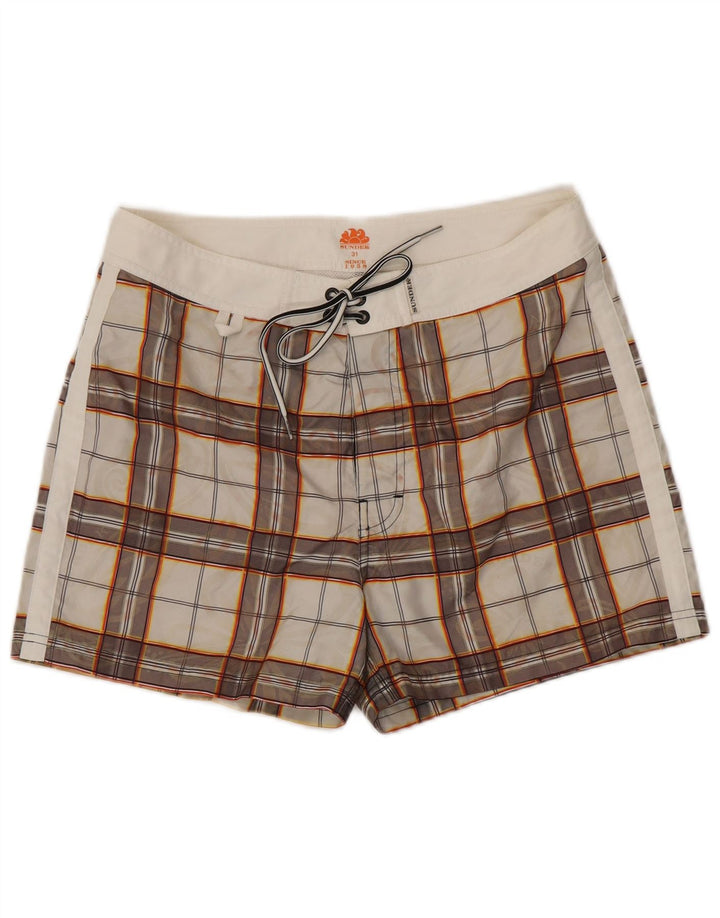 Shorts de natação masculino Sundek médio branco xadrez poliéster