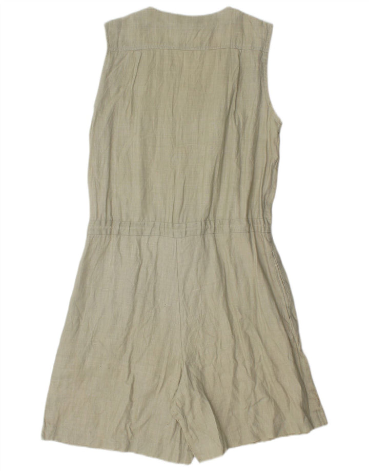 Macacão feminino vintage sem mangas UK 12 linho cáqui médio