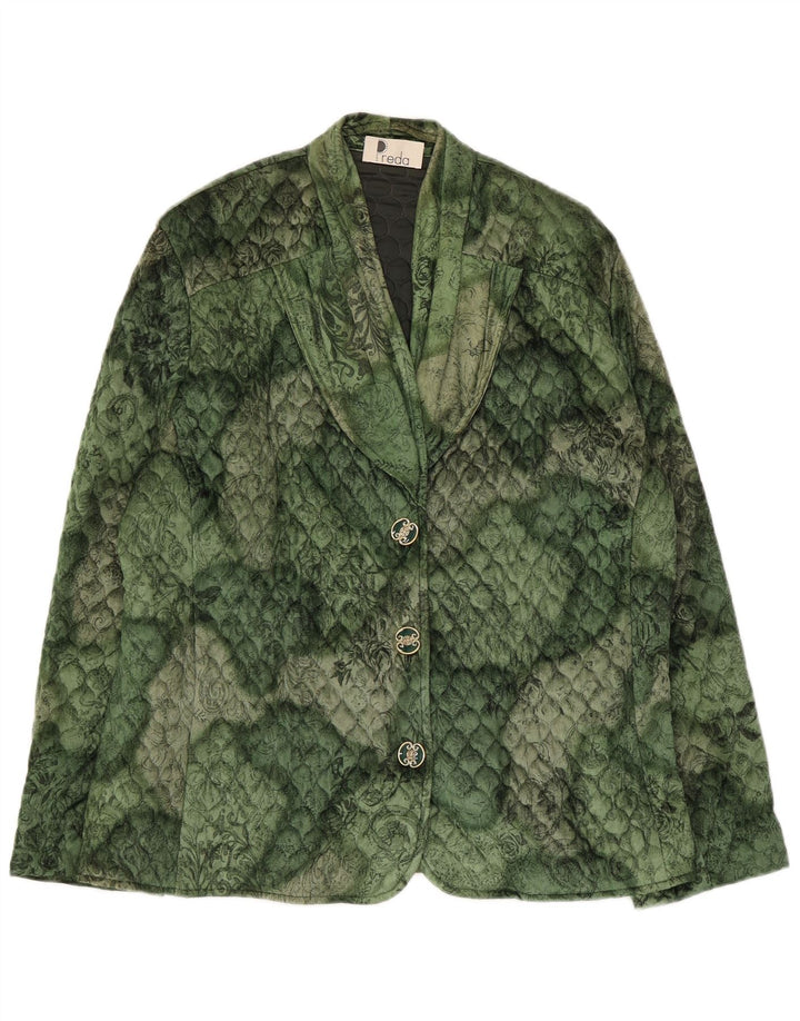 Jaqueta blazer acolchoada feminina vintage com 3 botões Reino Unido 16 grande verde floral