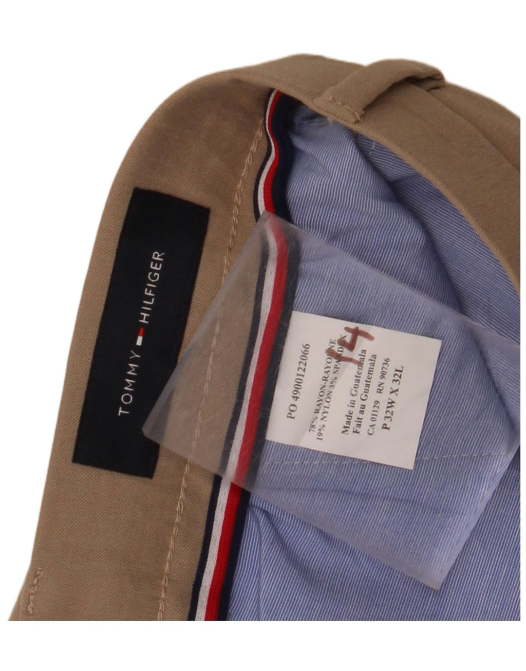 TOMMY HILFIGER Mens Straight Chino Trousers W32 L28  Beige Rayon Vintage Tommy Hilfiger and Second-Hand Tommy Hilfiger from Messina Hembry 