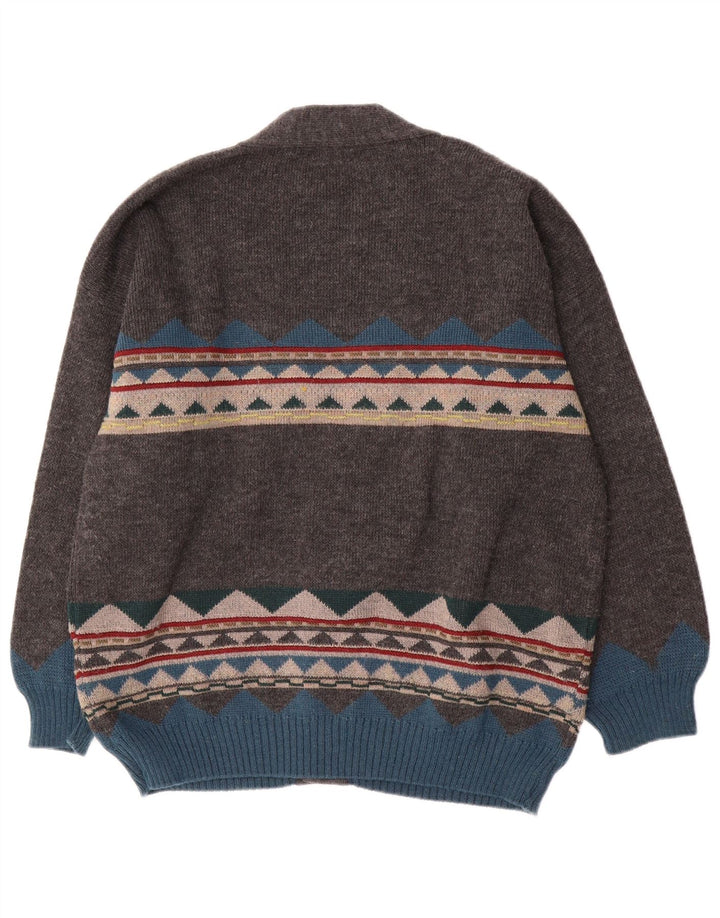 Suéter Cardigan Masculino Vintage XL Cinza Geométrico