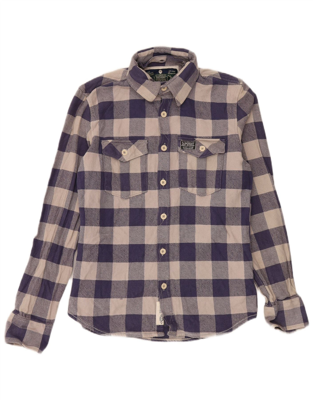 Camisa masculina de flanela Superdry grande algodão guingão azul marinho