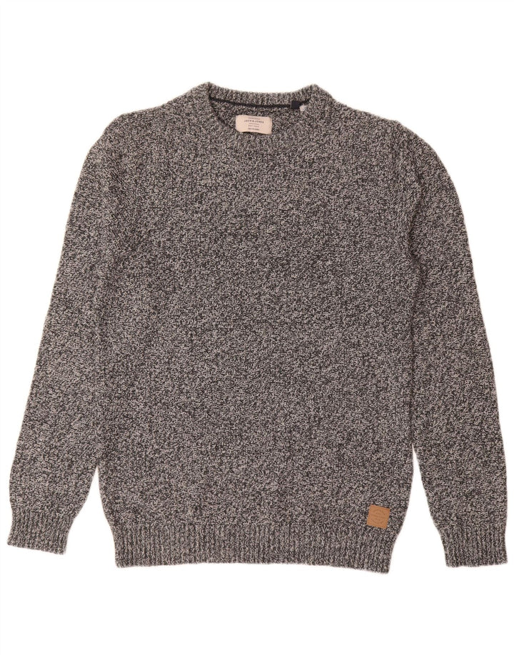 Suéter masculino Jack & Jones com gola redonda e algodão manchado cinza médio